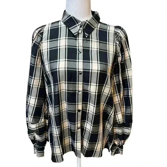 Mother of Pearl Tops - Mother of Pearl TEGAN 100% Lyocell Checked Black Cream